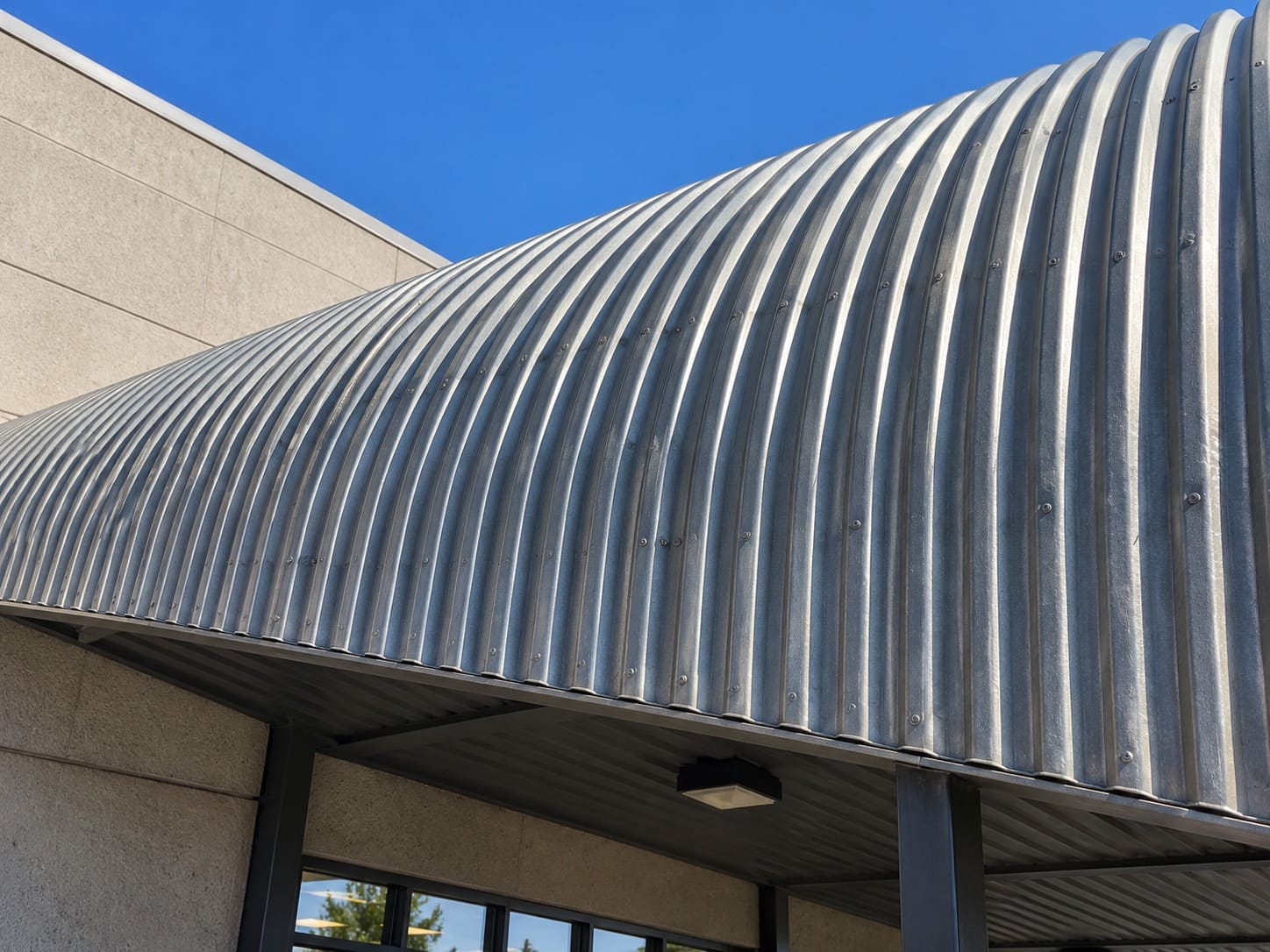 Corrugated metal roofing on a building in Gresham, Oregon