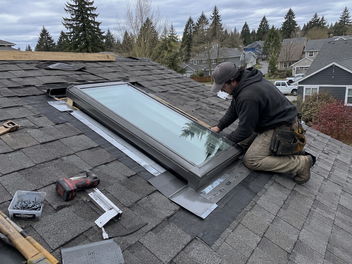 Skylight installation on a roof in Gresham, Oregon